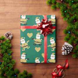 Papel De Presente Papai Noel Dourado Com Corações Dourados 