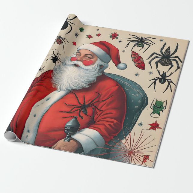 Papel De Presente Papai Noel e Aranhas (Desenrolado)