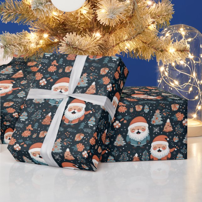 Papel De Presente Papai Noel e Árvores de Natal (Feriados)