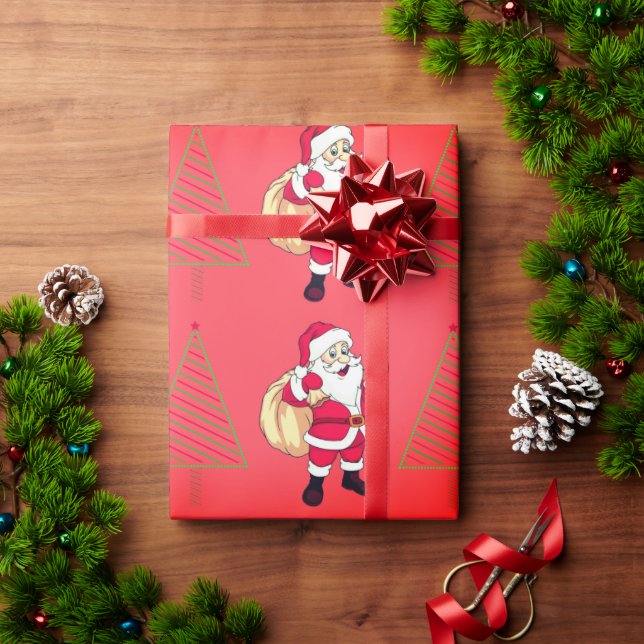 Papel De Presente Papai Noel e Árvores de Natal (Presente de Natal)
