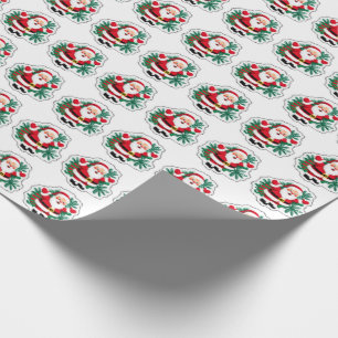 Papel De Presente Papai Noel e Azevinho Retro no Estilo Vintage "Ale