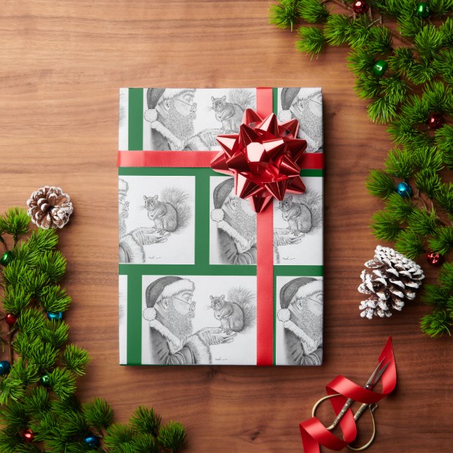 Papel De Presente Papai Noel e Esquilo (Presente de Natal)