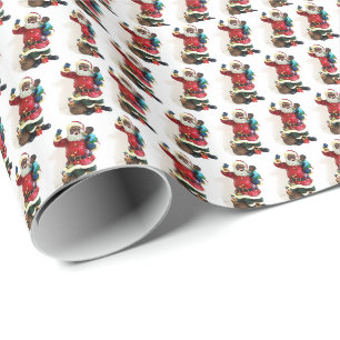 Papel De Presente Papai Noel e Presente Infantil Africano-Americano
