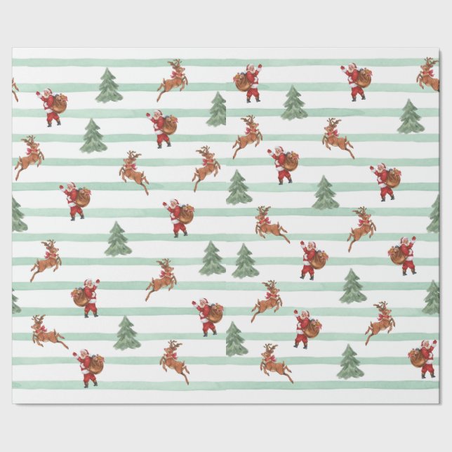 Papel De Presente Papai Noel e Rena Antigos (Barra)