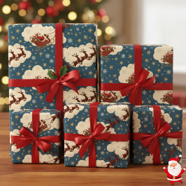 Papel De Presente Papai Noel e Rena Vintage Clássico dos Anos 1940