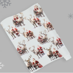 Papel De Presente Papai Noel e Renaem Aquarela Natal