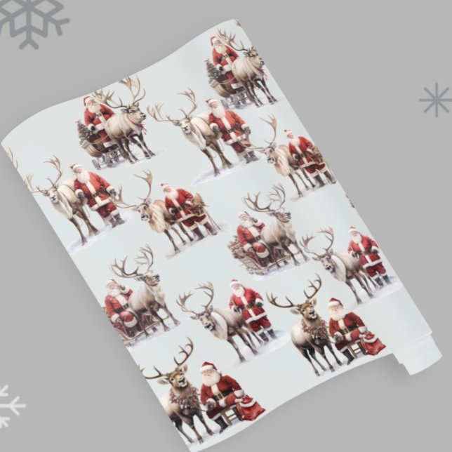 Papel De Presente Papai Noel e Renaem Aquarela Natal (Criador carregado)