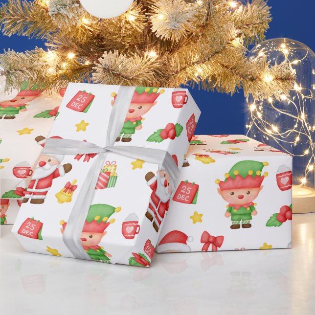 Papel De Presente Papai Noel, Elfo e Decorações de Natal  (Feriados)