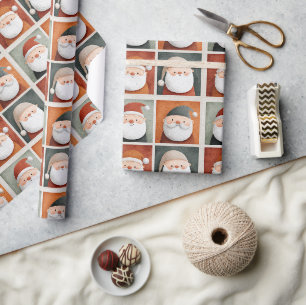 Papel De Presente Papai Noel em Aquarela em Cores Intensas em Grade
