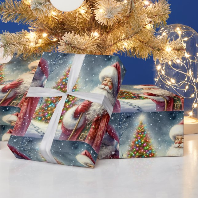 Papel De Presente Papai Noel em Aquarela Vintage  (Feriados)