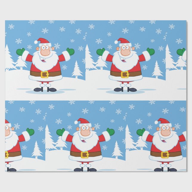 Papel De Presente Papai Noel em Cena de Inverno Nevado (Aberto)