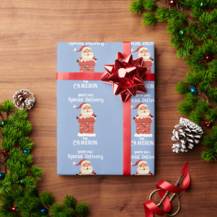 Papel De Presente Papai Noel em uma Chaminé Nome Personalizado Natal