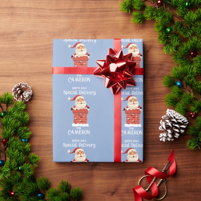 Papel De Presente Papai Noel em uma Chaminé Nome Personalizado Natal (Presente de Natal)