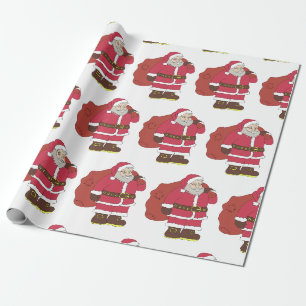 Papel De Presente Papai Noel em vermelho com saco de presentes e ócu