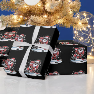Papel De Presente Papai Noel engraçado do Natal jogando hóquei no ge