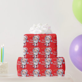 Papel De Presente Papai Noel Engraçado e Tipografia