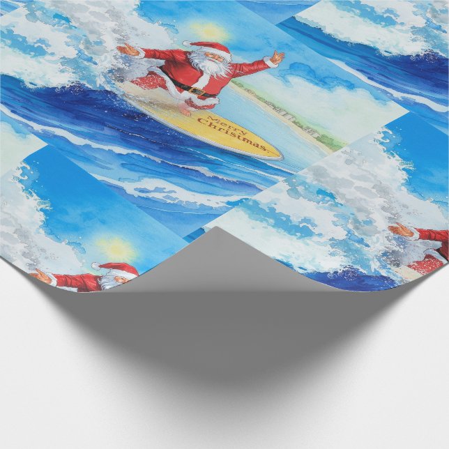 Papel De Presente Papai Noel está Surfando no Feriado de Natal  (Ponta)