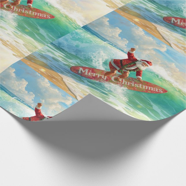 Papel De Presente Papai Noel está Surfando no Feriado de Natal  (Ponta)