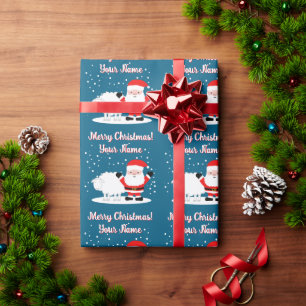 Papel De Presente Papai Noel feliz desenho animado com ovelhas Natal