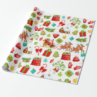 Papel De Presente Papai Noel Festivo no Trenó e Presentes