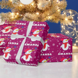 Papel De Presente Papai Noel Fofo com Flocos de Neve Natal das Crian