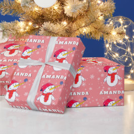 Papel De Presente Papai Noel Fofo com Flocos de Neve Natal das Crian