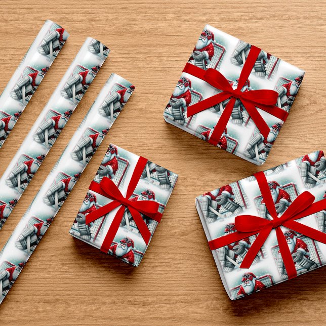 Papel De Presente Papai noel Hockey Goalie Natal (Santa Hockey Goalie Christmas Wrapping Paper)