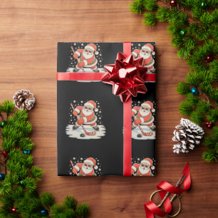 Papel De Presente Papai Noel Jogando Hóquei no Gelo Natal Xmas Despo