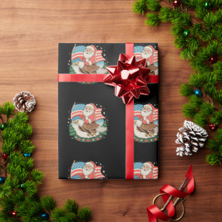 Papel De Presente Papai Noel montando águia bandeira EUA Natal Festa