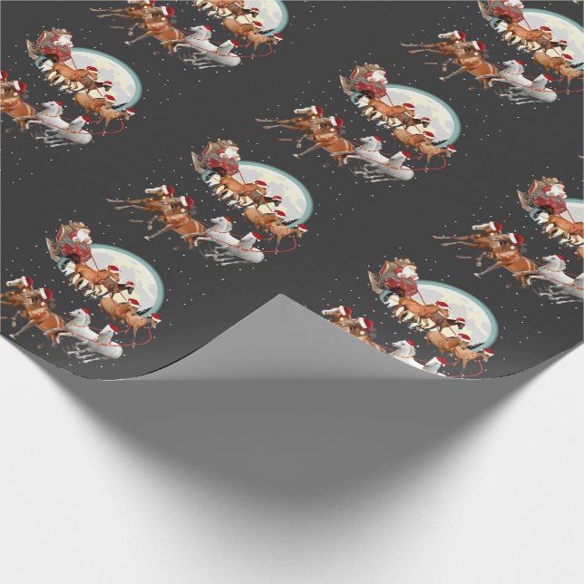 Papel De Presente Papai Noel montando cavalos, trenó equestre (Ponta)