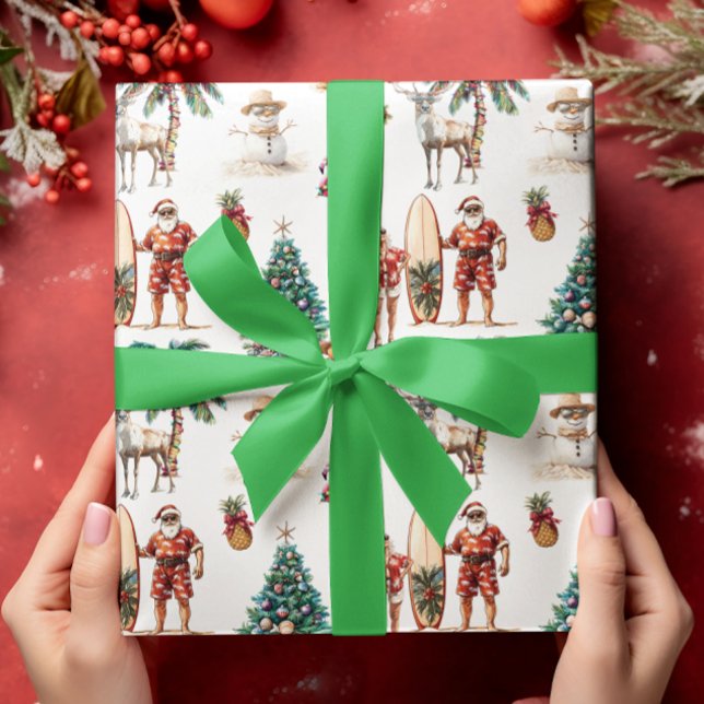 Papel De Presente Papai Noel na Praia de Natal Tropical (Criador carregado)