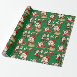 Papel De Presente Papai Noel Natal Engraçado Verde 