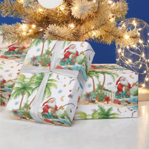 Papel De Presente Papai Noel Natal Pescaria de Verão