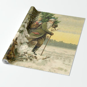 Papel De Presente Papai Noel Natal Vitoriano Árvore de Natal Vintage