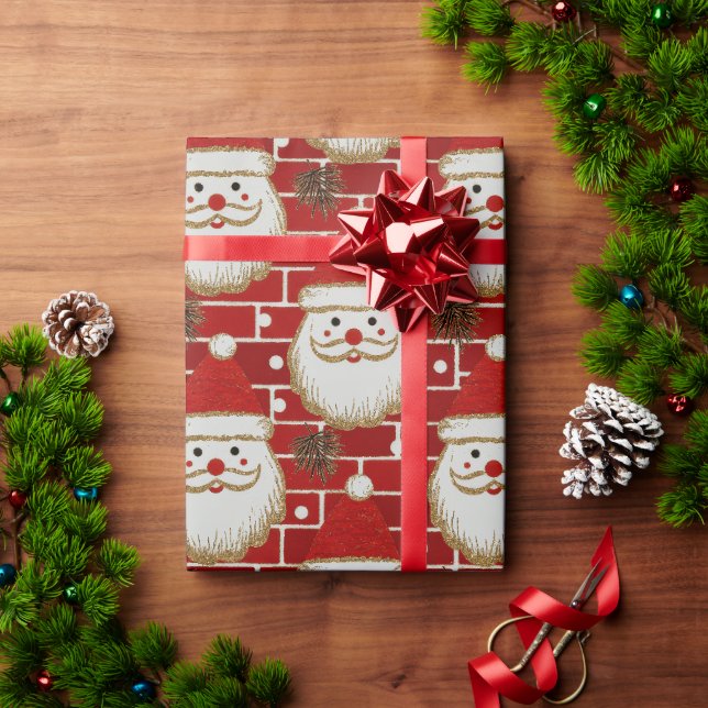 Papel De Presente Papai Noel Natalino em Parede de Tijolo (Presente de Natal)