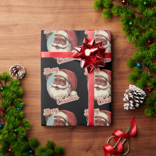 Papel De Presente Papai Noel Negro Natal Retro Vintage Férias