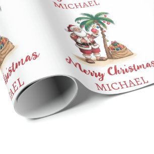 Papel De Presente Papai Noel Personalizado Praia Tropical Havaiana P