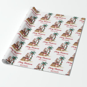 Papel De Presente Papai Noel Personalizado Praia Tropical Havaiana P