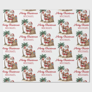 Papel De Presente Papai Noel Personalizado Praia Tropical Havaiana P