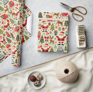 Papel De Presente Papai Noel Personalizado Rena Rudolph Nariz Vermel