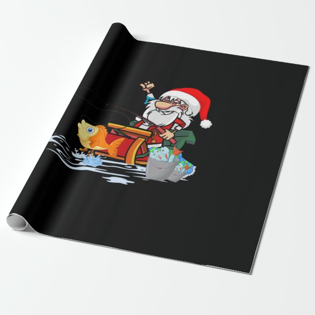 Papel De Presente Papai Noel pescando durante o Natal (Desenrolado)