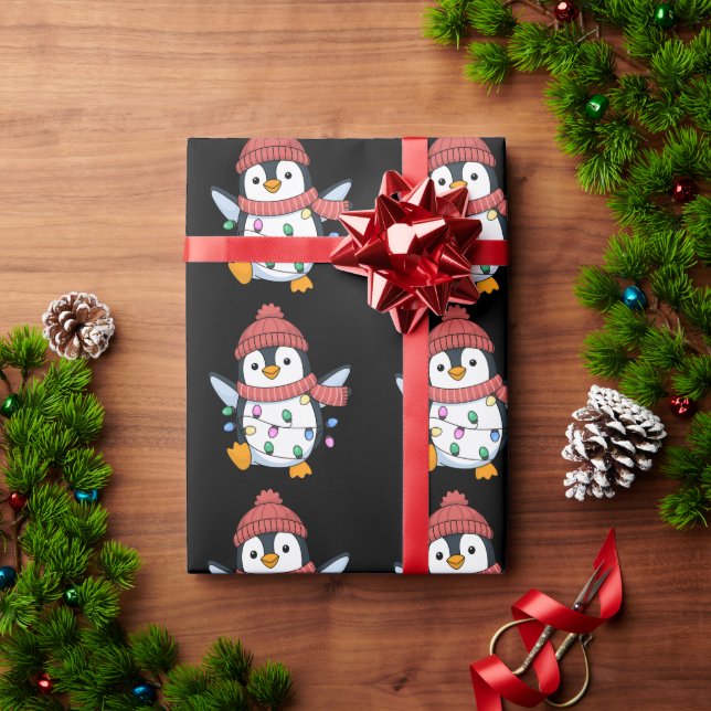 Papel De Presente Papai Noel Pinguim Luzes Natal Pinguins Xmas (Presente de Natal)