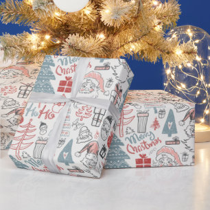 Papel De Presente Papai Noel Rabiscado Estilo Antigo Natal