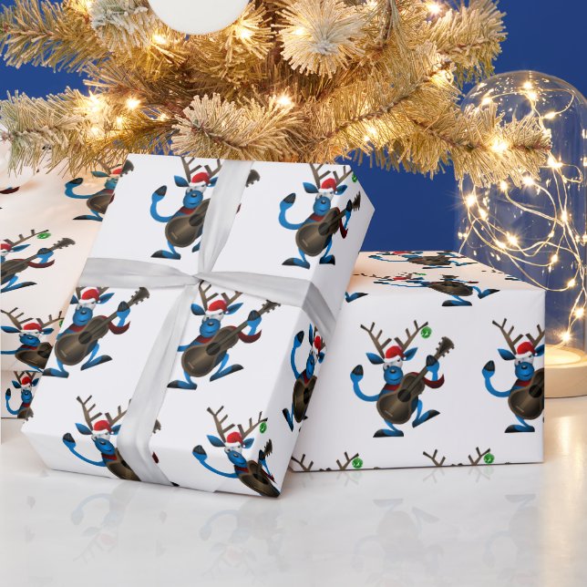 Papel De Presente Papai noel reinder tocando violão (Feriados)