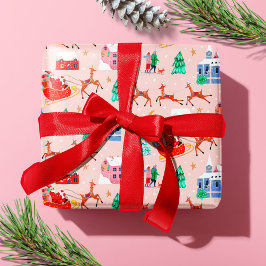 Papel De Presente Papai Noel & Renegados Natal Rosa Vila Nórdica