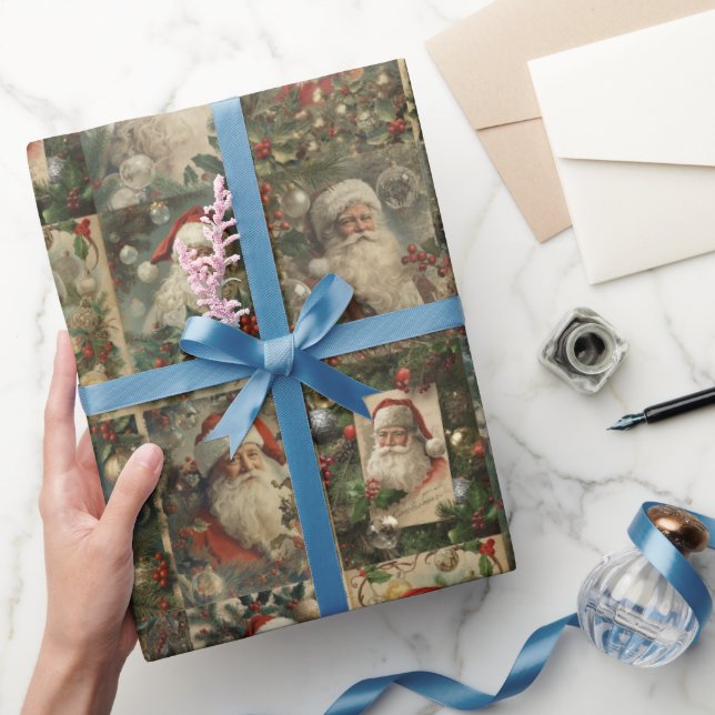 Papel De Presente Papai Noel Retro & Colagem de Natal Vitoriano (Presentear)