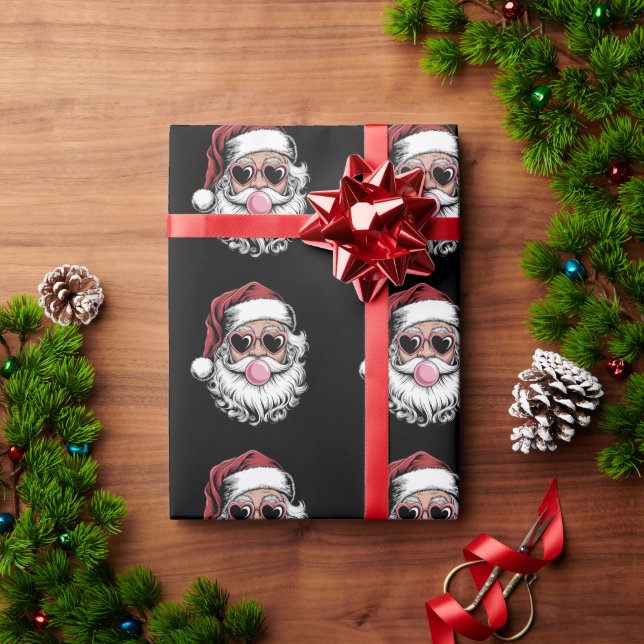 Papel De Presente Papai Noel Retro Com Óculos Soprando Bolha De Nata (Presente de Natal)