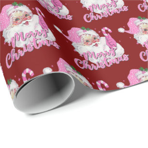 Papel De Presente Papai Noel Rosa Antigo Presente Feliz Natal