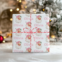 Papel De Presente Papai Noel Rosa Retro personalizado