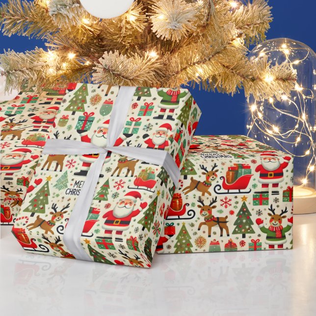 Papel De Presente Papai Noel Rudolph A Renas de Nariz Vermelho Alegr (Feriados)